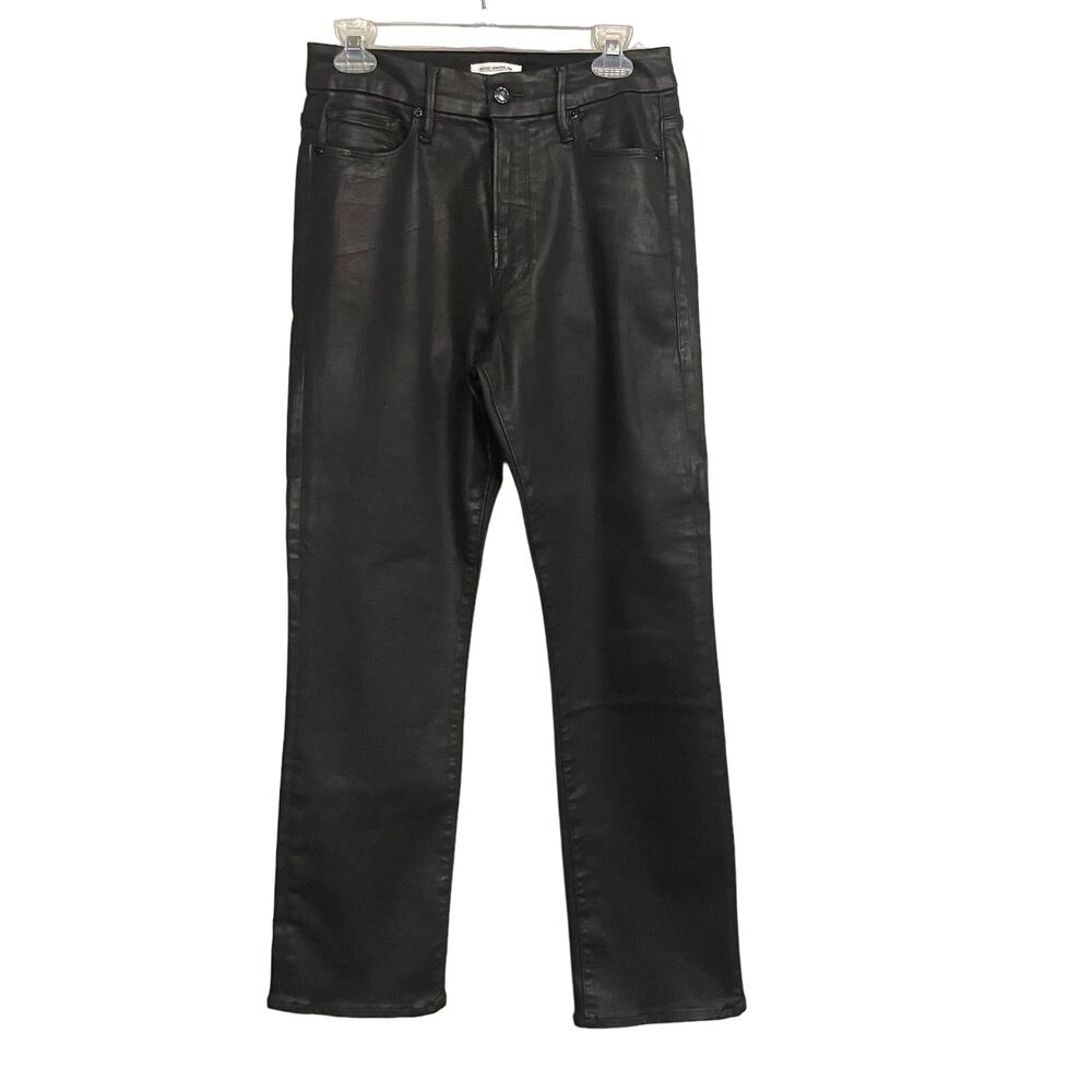 Good American Jeans Good Straight Coated Black Sleek‎ High Waist SZ 10/30